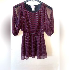 Cold shoulder geometric/flower burgundy dress from three pink hearts